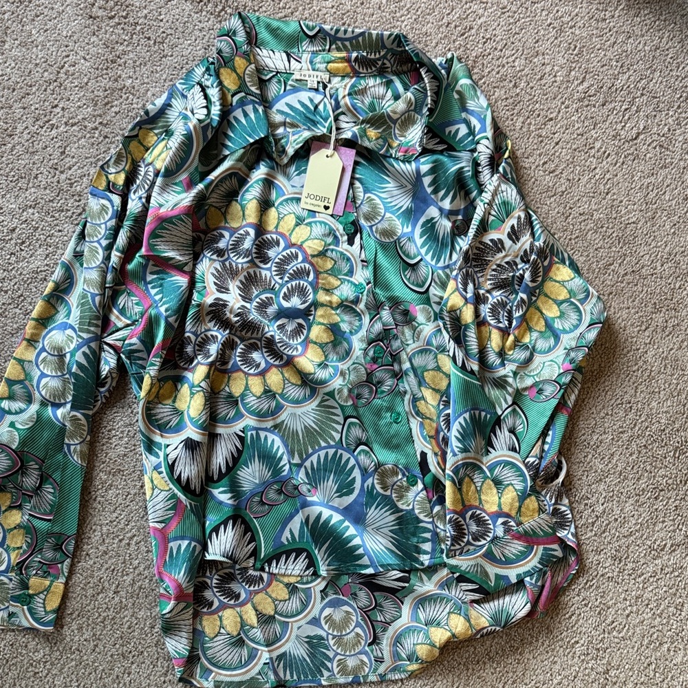Colorful Patterned Silk Button Up Shirt
